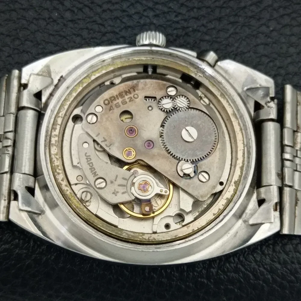Vintage 1973 Orient Manual Mens Silver Watch W/daydate & Gold accents